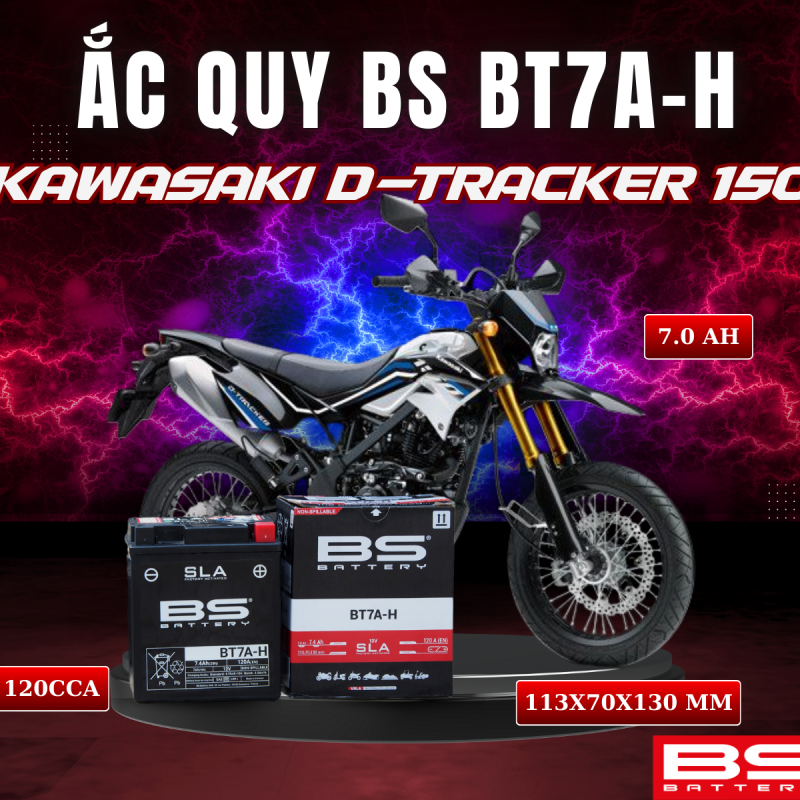 BÌNH ẮC QUY BS BT7A-H 120CCA KAWASAKI D-TRACKER 150 (113x70x130 mm)