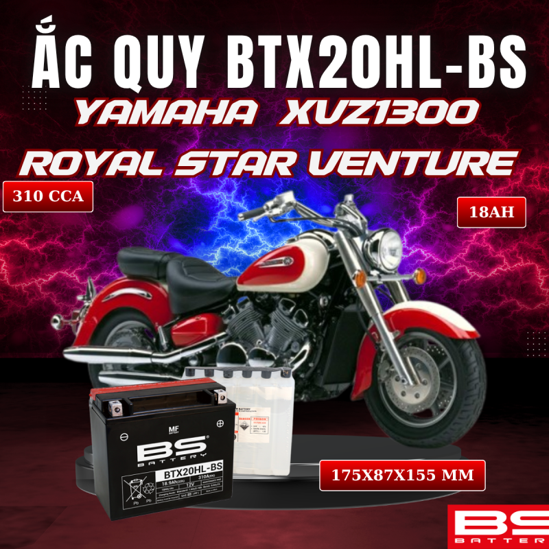 ẮC QUY BS BTX20HL-BS 310CCA YAMAHA XVZ1300 ROYAL STAR VENTURE (175x87x155 mm)