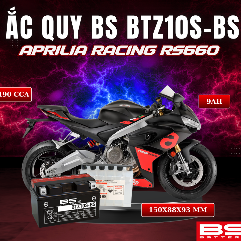ẮC QUY BS BATTERY BTZ10S-BS 190CCA APRILIA RACING RS660 (150 x 88 x 93 mm)