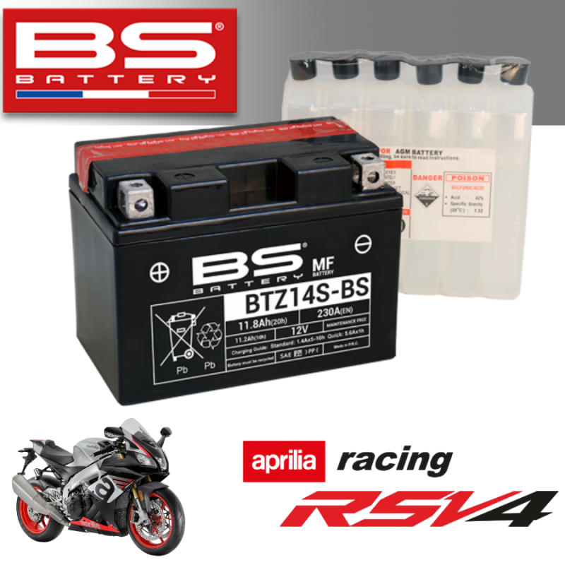 Bình ắc quy BTZ14S - BS dành cho xe APRILIA RACING RSV4 