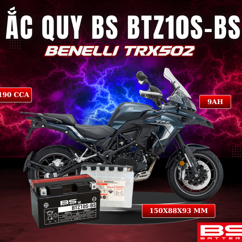ẮC QUY BS BATTERY BTZ10S-BS 190CCA BENELLI TRX502 (150 x 88 x 93 mm)