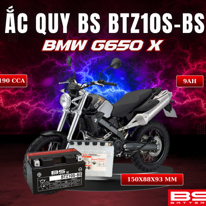 BÌNH ẮC QUY BS BATTERY BTZ10S-BS 190CCA BMW G560 X (150 x 88 x 93 mm)