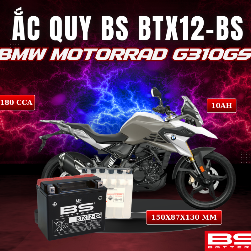 ẮC QUY BS BTX12-BS 180CCA BMW MOTORRAD G310GS (150x87x130 mm)