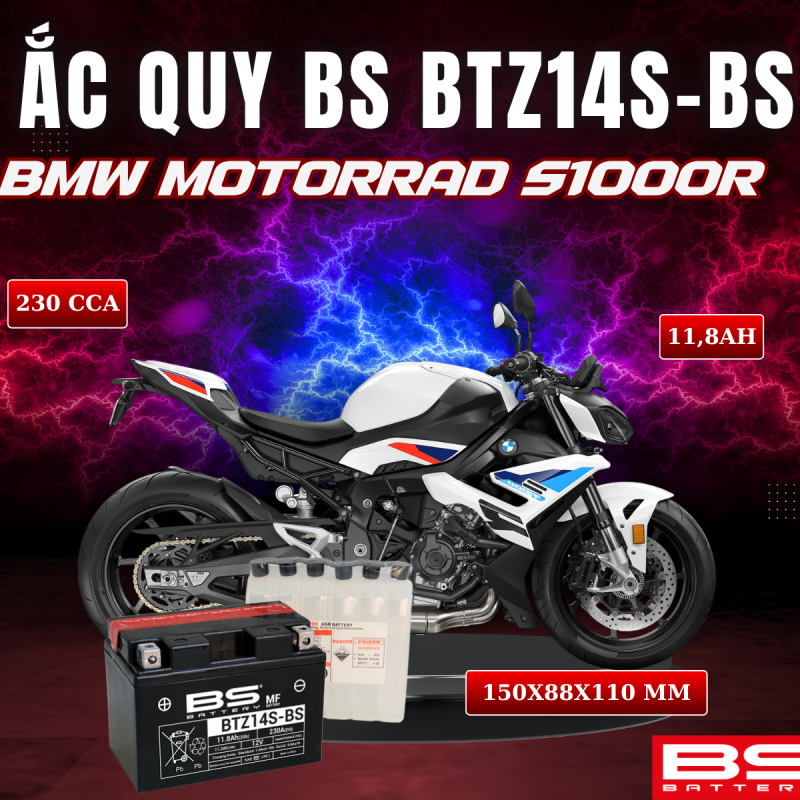 ẮC QUY BS BATTERY BTZ14S-BS 230CCA  BMW MOTORRAD S1000R (150 x 88 x 110mm)