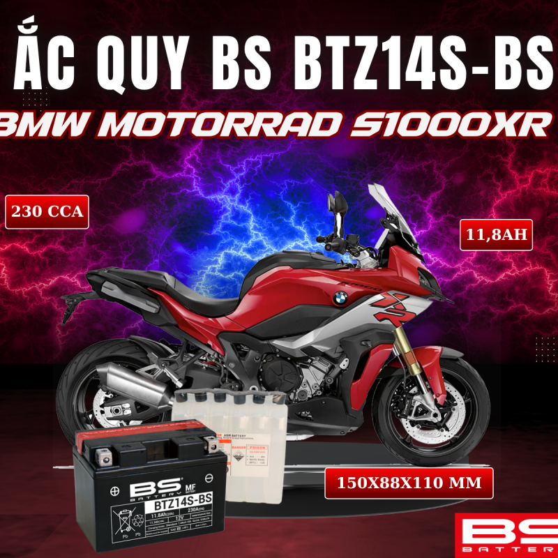 ẮC QUY BS BATTERY BTZ14S-BS 230CCA BMW MOTORRAD S1000XR (150 x 88 x 110mm)