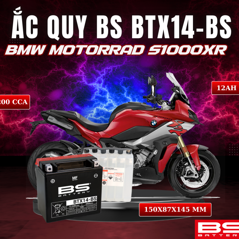 ẮC QUY BS BTX14-BS 200CCA BMW MOTORRAD S1000XR (150x87x145 mm)