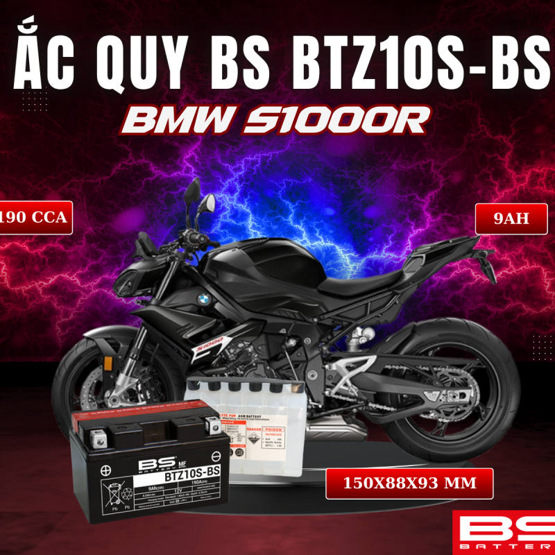 BÌNH ẮC QUY BS BATTERY BTZ10S-BS 190CCA BMW S1000R (150 x 88 x 93 mm)