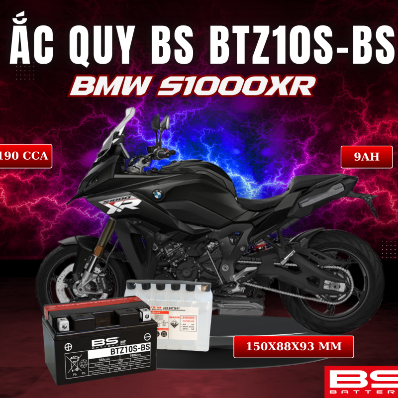 BÌNH ẮC QUY BS BATTERY BTZ10S-BS 190CCA BMW S1000XR (150 x 88 x 93 mm)