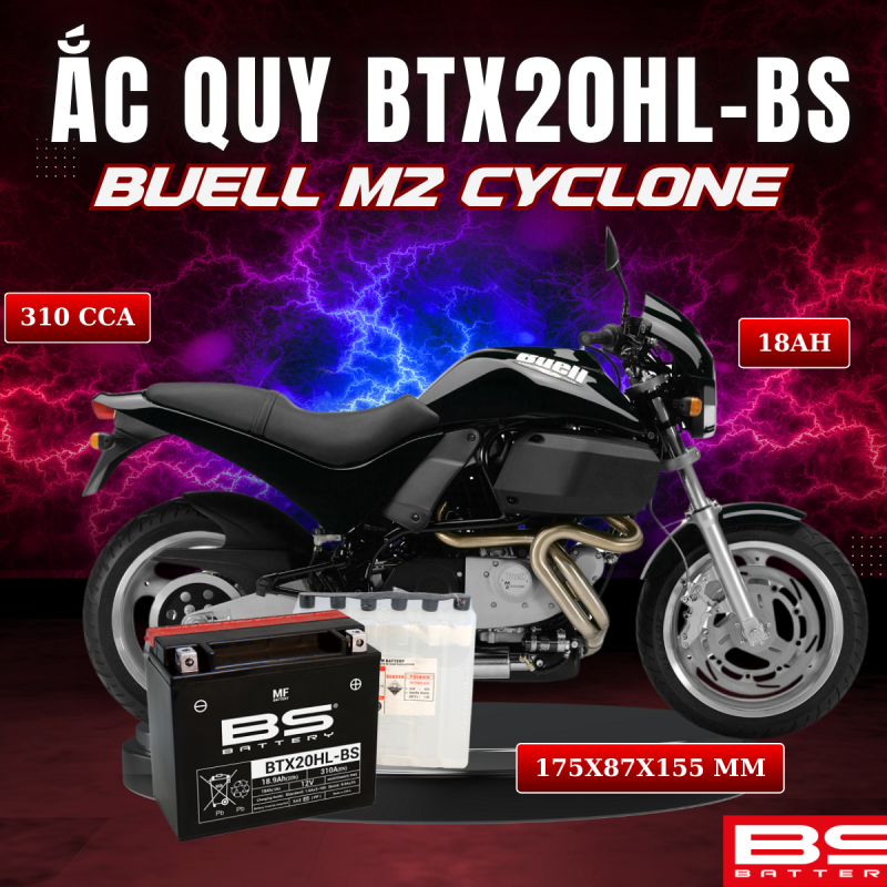 BÌNH ẮC QUY BS BTX20HL-BS 310CCA BUELL M2 CYCLONE (175x87x155 mm)