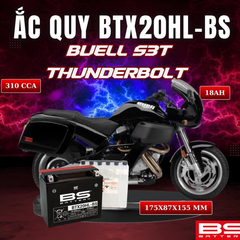 ẮC QUY BS BTX20HL-BS 310CCA BUELL S3T THUNDERBOLT (175x87x155 mm)