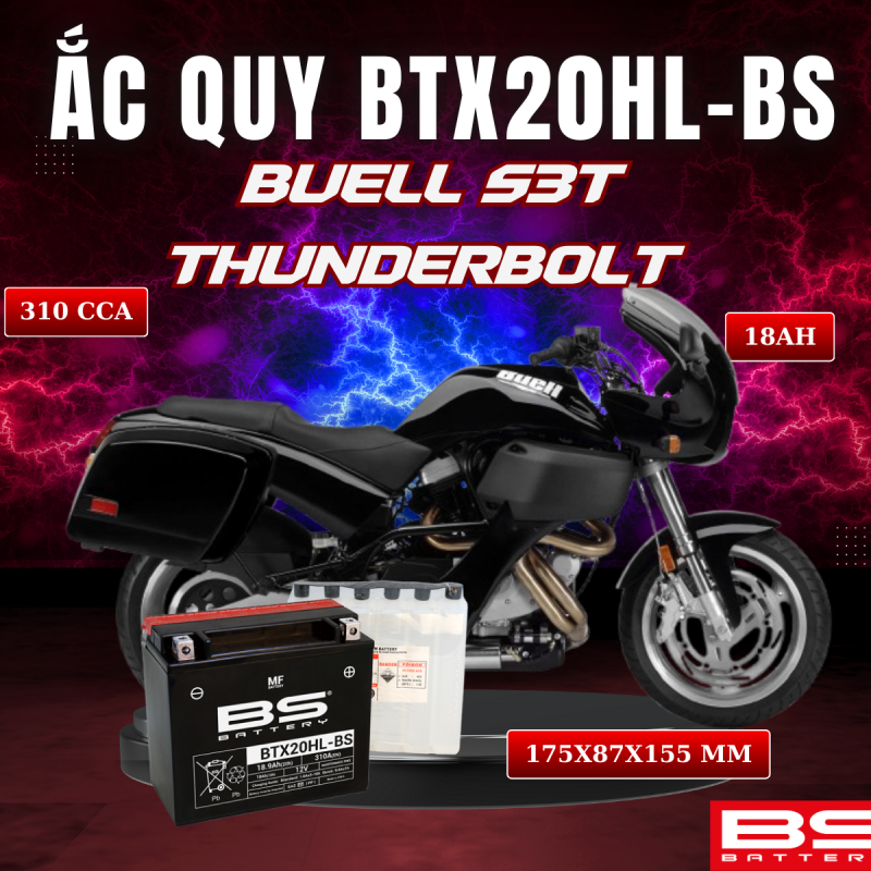 BÌNH ẮC QUY BS BTX20HL-BS 310CCA BUELL S3T THUNDERBOLT (175x87x155 mm)