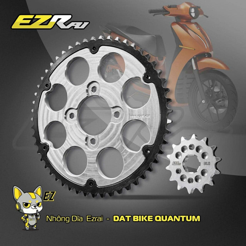 NHÔNG DĨA EZRAI DOUBLE PLATES SILVER BLACK DÀNH CHO XE DATBIKE QUANTUM S1 13T-52T/428
