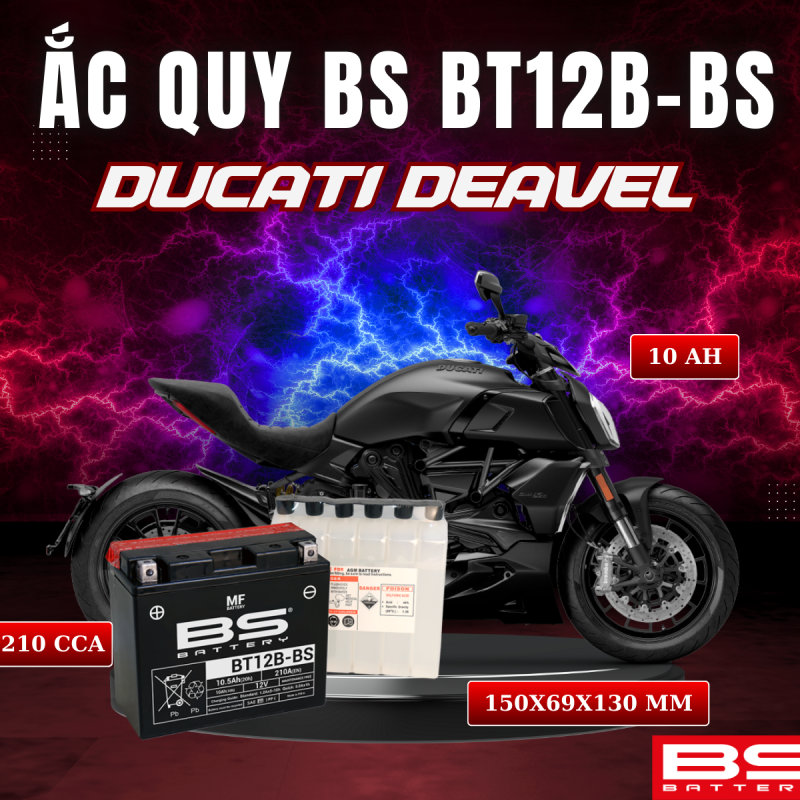 BÌNH ẮC QUY BS BT12B-BS 210CCA DUCATI DEAVEL (150x69x130 mm)