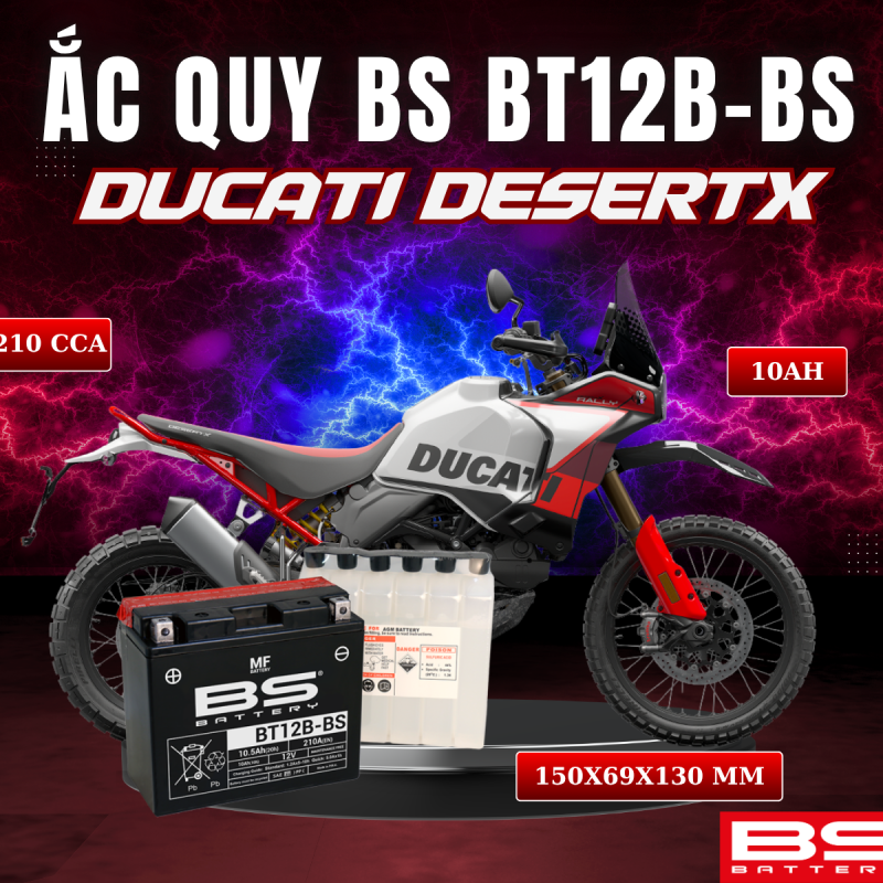 ẮC QUY BS BT12B-BS 210CCA DUCATI DESERTX (150x69x130 mm)