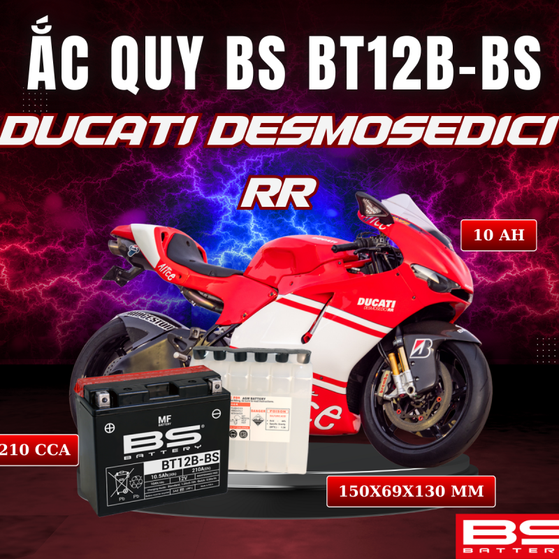 BÌNH ẮC QUY BS BT12B-BS 210CCA DUCATI DESMOSEDICI RR (150x69x130 mm)