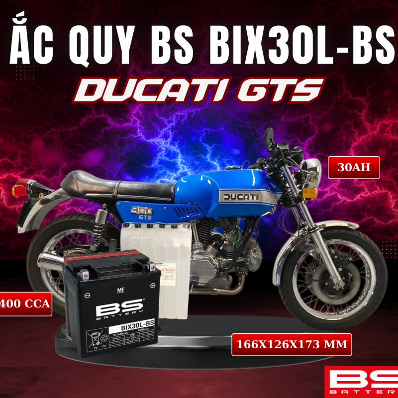 BÌNH ẮC QUY BS BIX30L-BS 400CCA DUCATI GTS (166x126x173 mm)