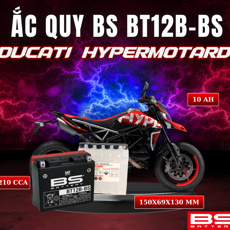 ẮC QUY BS BT12B-BS 210CCA DUCATI HYPERMOTARD 939  (150x69x130 mm)