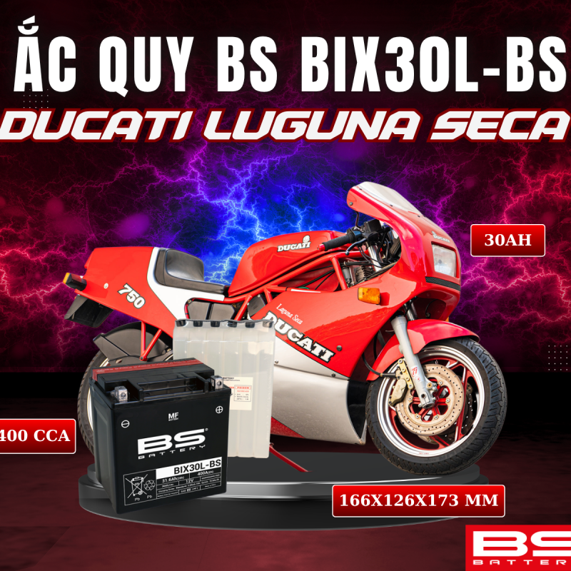 ẮC QUY BS BIX30L-BS 400CCA DUCATI LUGUNA SECA (166x126x173 mm)