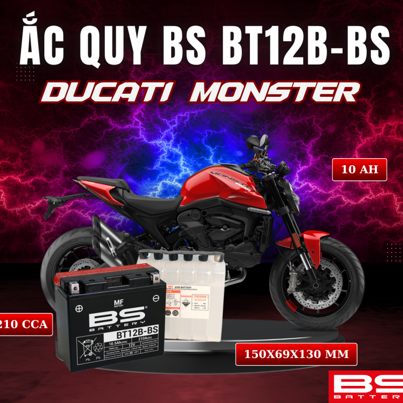 ẮC QUY BS BT12B-BS 210CCA DUCATI MONSTER 937 (150x69x130 mm)