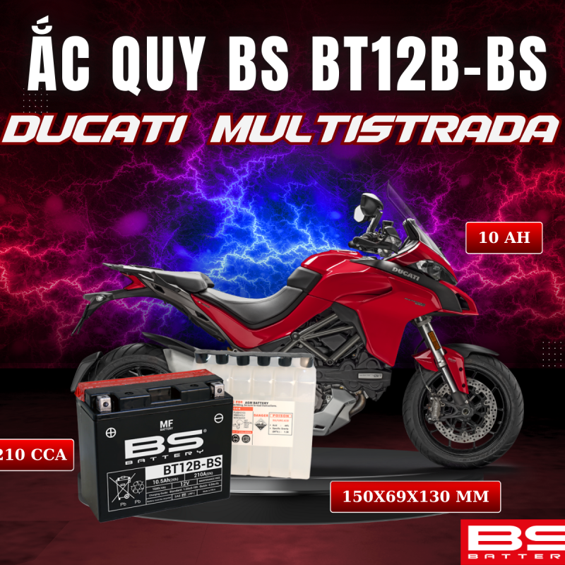 BÌNH ẮC QUY BS BT12B-BS 210CCA DUCATI MULTISTRADA (150x69x130 mm)