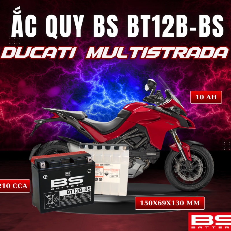 ẮC QUY BS BT12B-BS 210CCA DUCATI MULTISTRADA  PIKES PEAK V4 (150x69x130 mm)
