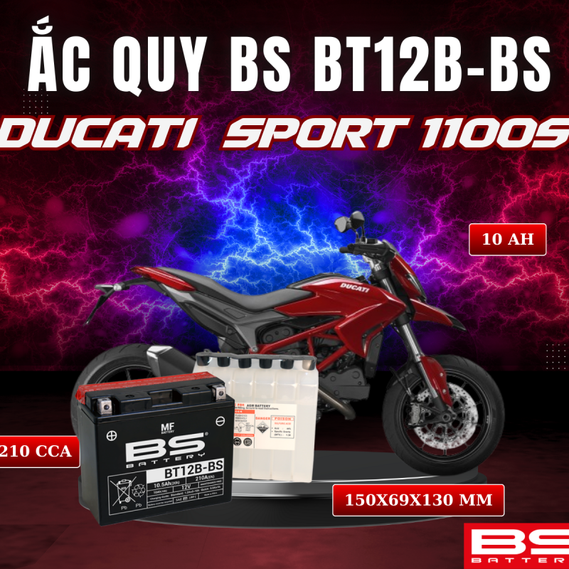 BÌNH ẮC QUY BS BT12B-BS 210CCA DUCATI SPORT 1100S (150x69x130 mm)