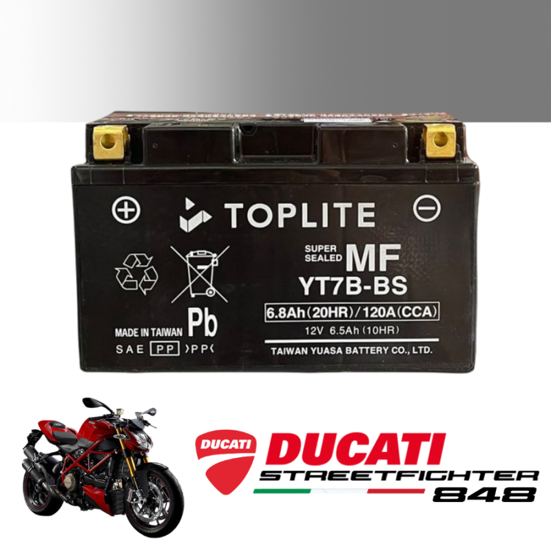 Bình ắc quy TOPLITE YT7B-BS dành cho xe DUCATI STREETFIGHTER 848