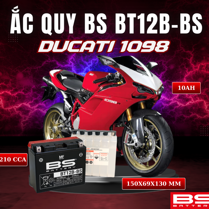 BÌNH ẮC QUY BS BT12B-BS 210CCA DUCATI 1098 (150x69x130 mm)