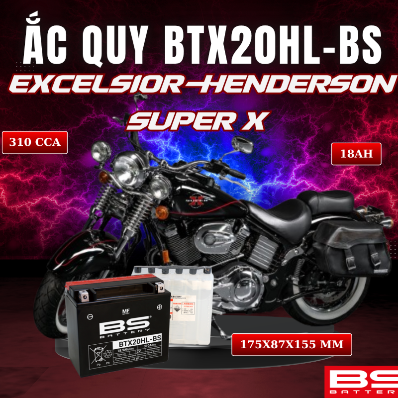 ẮC QUY BS BTX20HL-BS 310CCA EXCELSIOR - HENDERSON SUPER  X (175x87x155 mm)