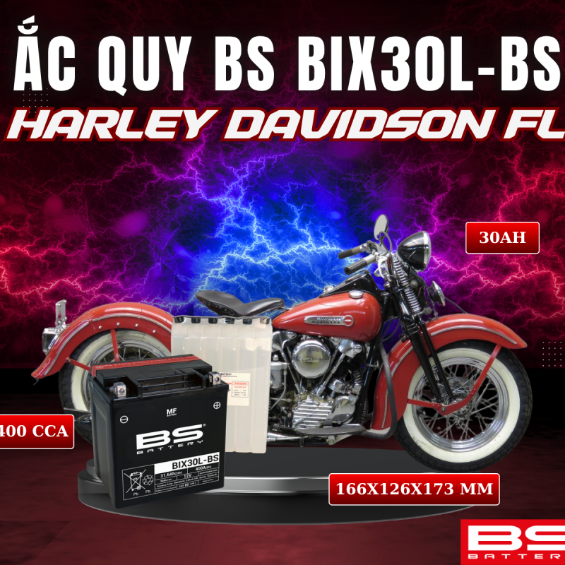 ẮC QUY BS BIX30L-BS 400CCA HARLEY DAVIDSON FL (166x126x173 mm)