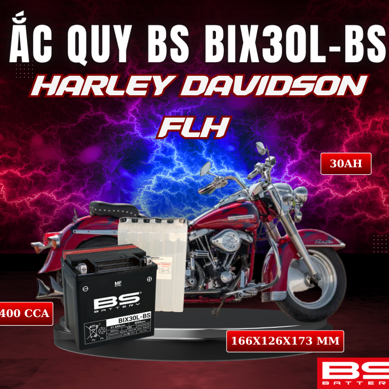 ẮC QUY BS BIX30L-BS 400CCA HARLEY DAVIDSON FLH (166x126x173 mm)