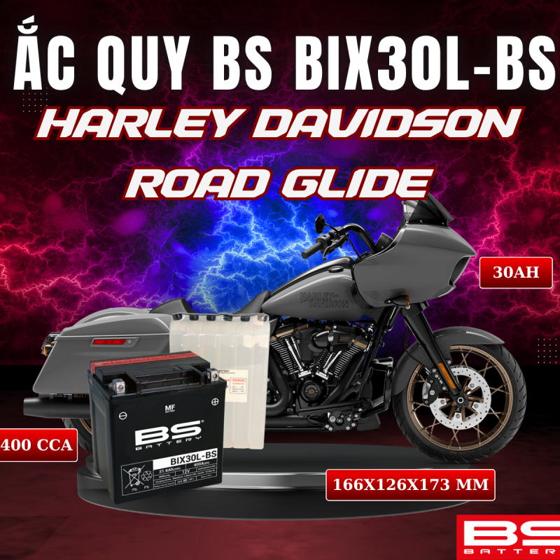 ẮC QUY BS BIX30L-BS 400CCA HARLEY DAVIDSON ROAD GLIDE (166x126x173 mm)