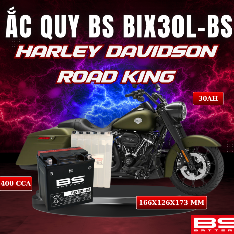 ẮC QUY BS BIX30L-BS 400CCA HARLEY DAVIDSON ROAD KING (166x126x173 mm)