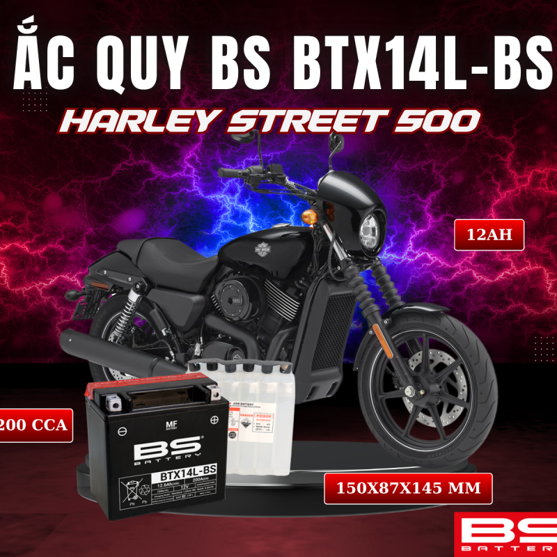 ẮC QUY BS BTX14L-BS 200CCA HARLEY STREET 500 (150x87x145 mm)