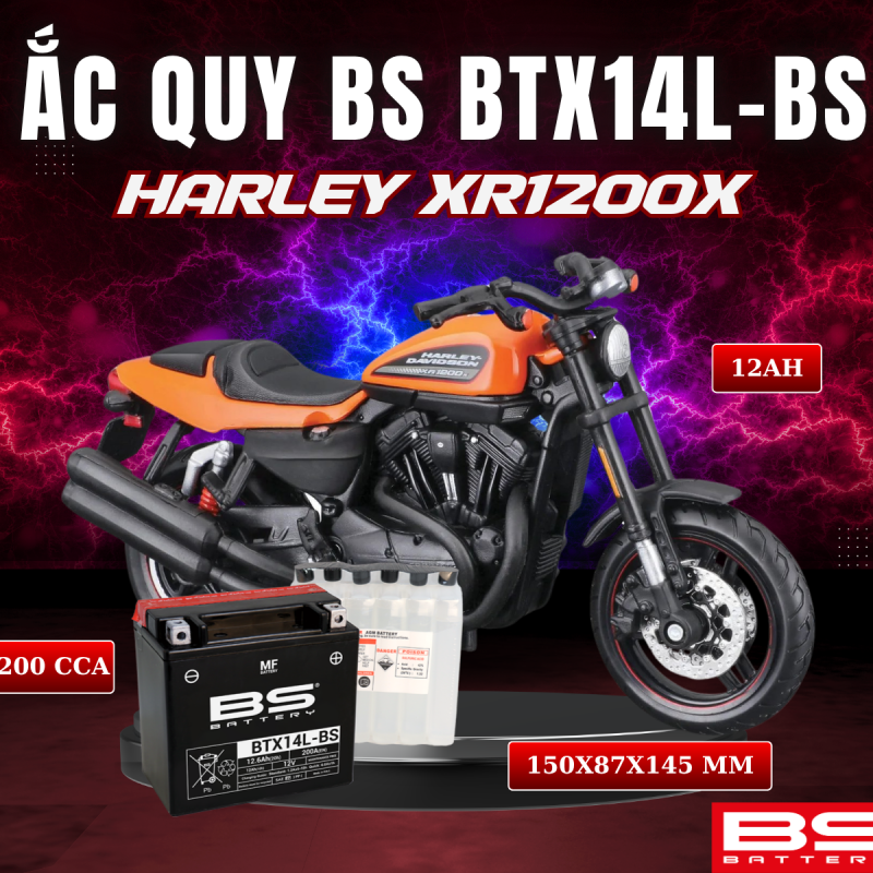 ẮC QUY BS BTX14L-BS 200CCA HARLEY XR1200X (150x87x145 mm)