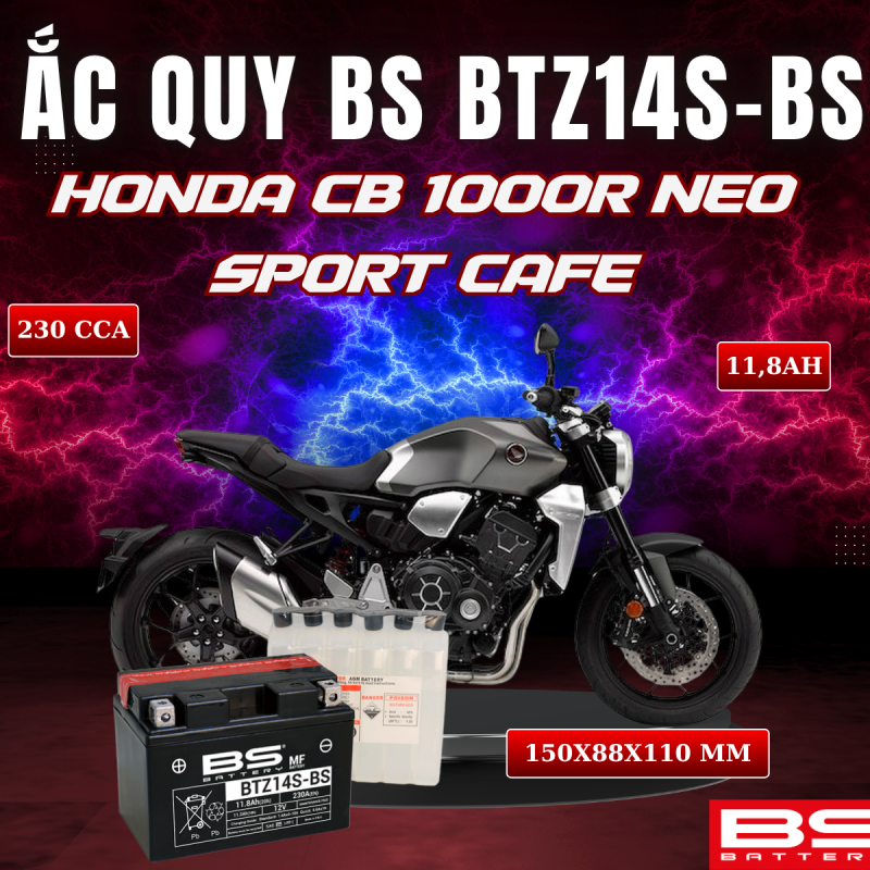 ẮC QUY BS BATTERY BTZ14S-BS 230CCA HONDA CB1000R (150 x 88 x 110mm)