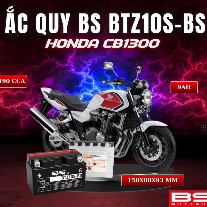ẮC QUY BS BATTERY BTZ10S-BS 190CCA HONDA CB 1300 (150 x 88 x 93 mm)