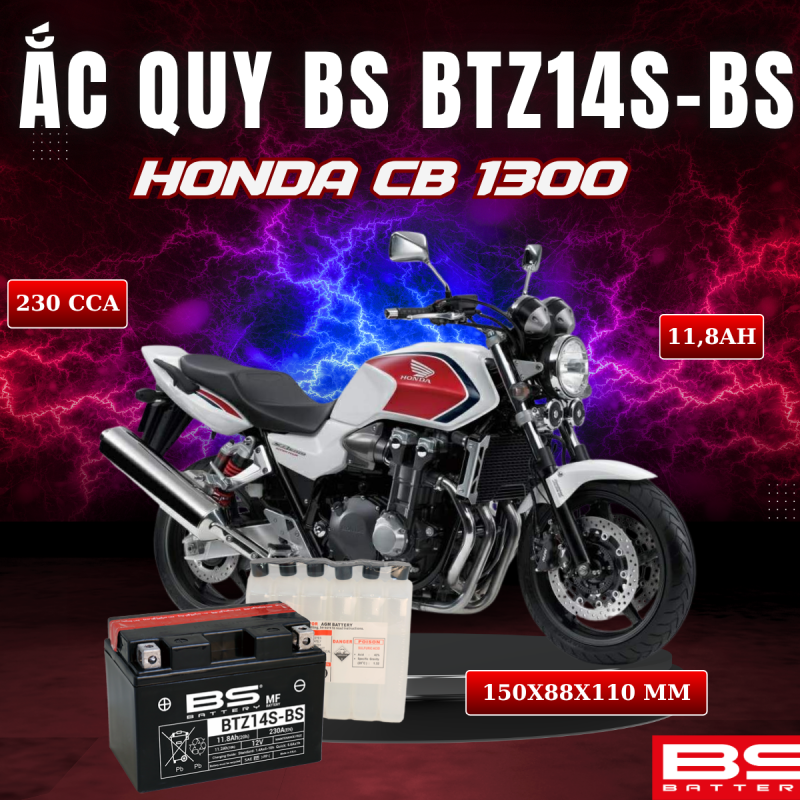 ẮC QUY BS BATTERY BTZ14S-BS 230CCA HONDA CB 1300 (150 x 88 x 110mm)