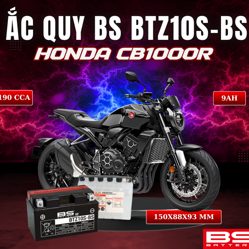 ẮC QUY BS BATTERY BTZ10S-BS 190CCA HONDA CB 1000R NEO SPORT CAFE (150 x 88 x 93 mm)