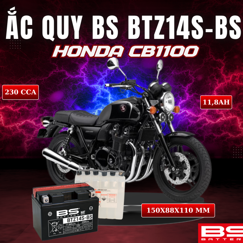 ẮC QUY BS BATTERY BTZ14S-BS 230CCA HONDA CB1100 (150 x 88 x 110mm)