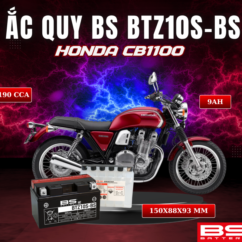 ẮC QUY BS BATTERY BTZ10S-BS 190CCA HONDA CB1100 (150 x 88 x 93 mm)