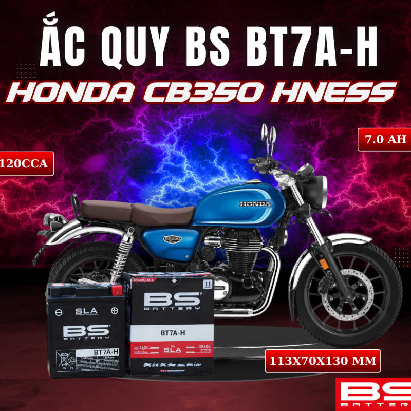 ẮC QUY BS BT7A-H 120CCA  HONDA CB350 HNESS (113x70x130 mm)