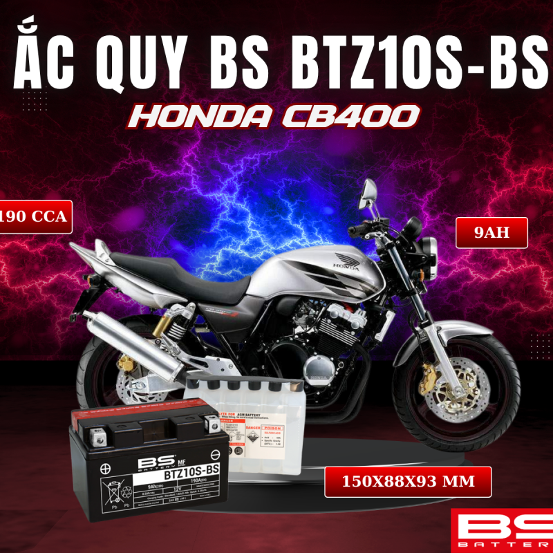 ẮC QUY BS BATTERY BTZ10S-BS 190CCA HONDA CB400 (150 x 88 x 93 mm)