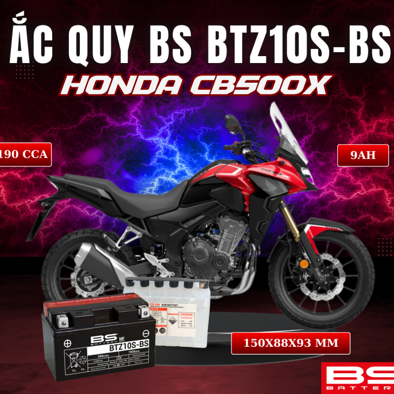 BÌNH ẮC QUY BS BATTERY BTZ10S-BS 190CCA HONDA CB500X (150 x 88 x 93 mm)