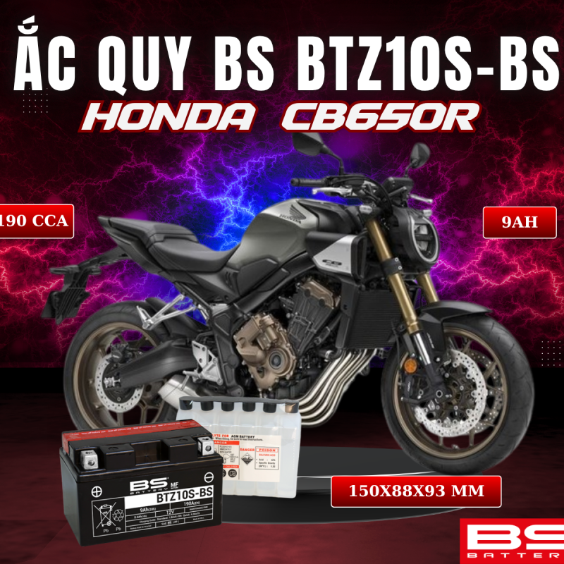 ẮC QUY BS BATTERY BTZ10S-BS 190CCA HONDA CB650R (150 x 88 x 93 mm)