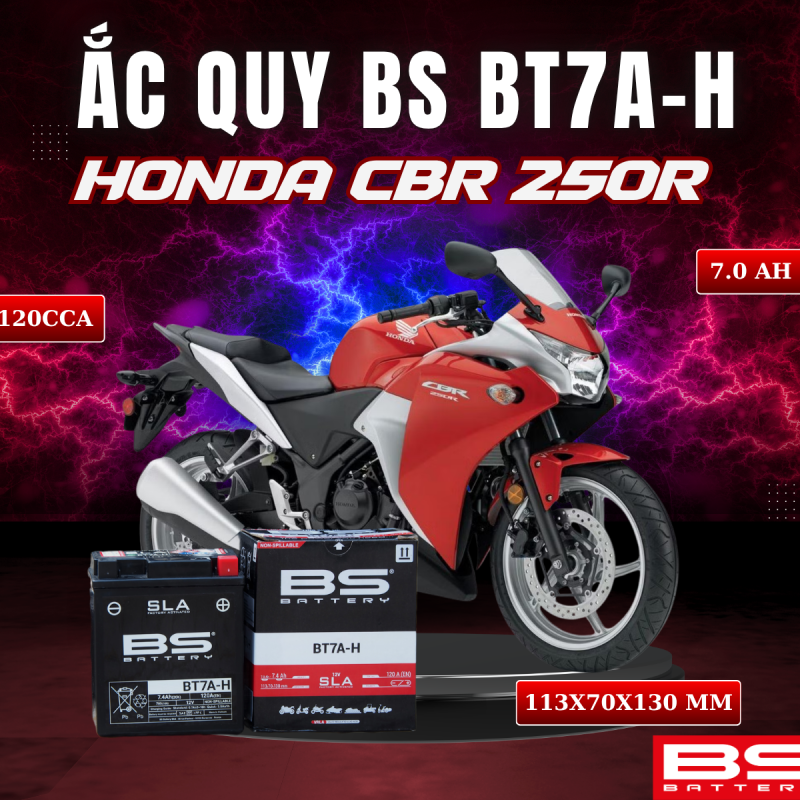 ẮC QUY BS BT7A-H 120CCA HONDA CBR 250R (113x70x130 mm)