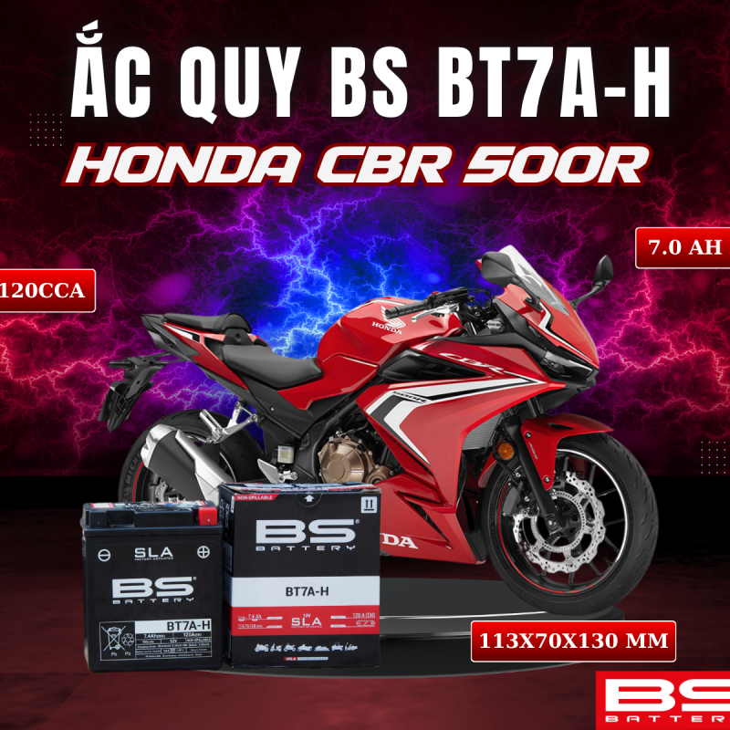 ẮC QUY BS BT7A-H 120CCA HONDA CBR 500R (113x70x130 mm)