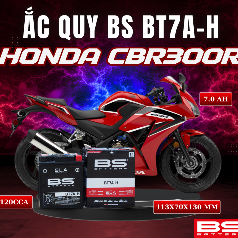 BÌNH ẮC QUY BS BT7A-H 120CCA HONDA CBR300R (113x70x130 mm)