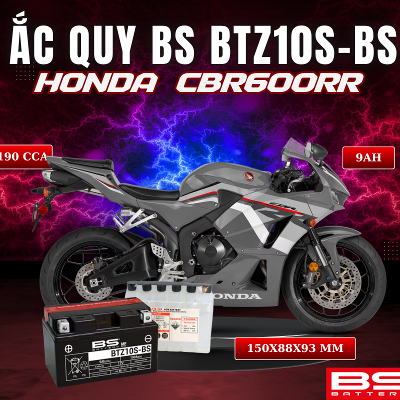 ẮC QUY BS BATTERY BTZ10S-BS 190CCA HONDA CBR 600RR (150 x 88 x 93 mm)