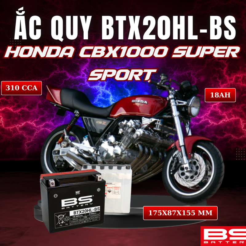 BÌNH ẮC QUY BS BTX20HL-BS 310CCA HONDA CBX1000 SUPER SPORT (175x87x155 mm)